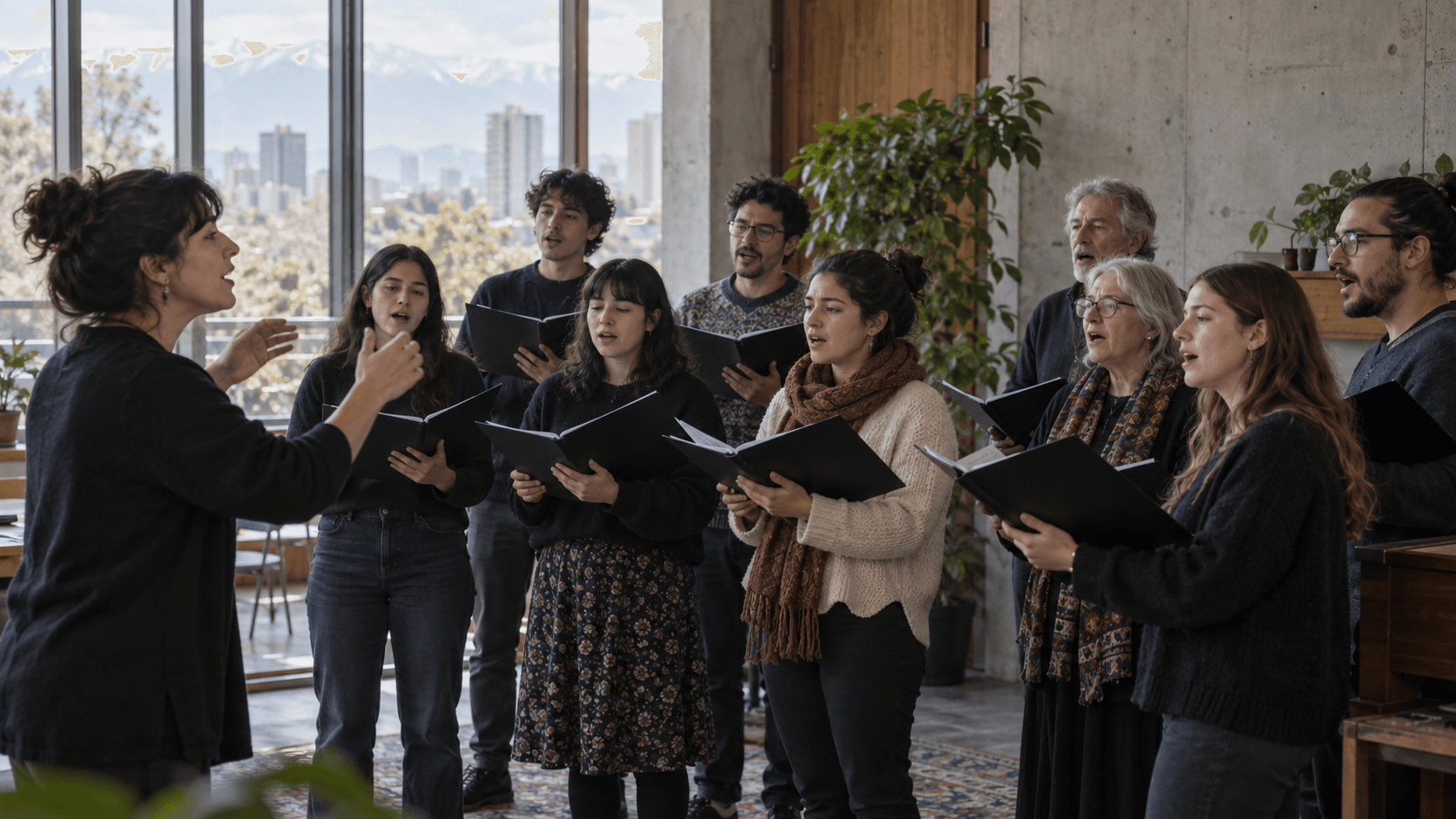 Ensayo coral comunitario representado como imagen conceptual